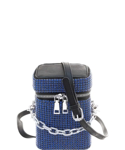 Sparkling Rhinestone Zipper Crossbody Bag 6617 BLUE